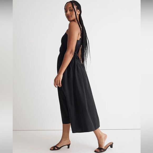 Madewell NWT Petite Halter Tiered Midi Dress Size 4P in Black Poplin Cotton - Picture 3 of 8